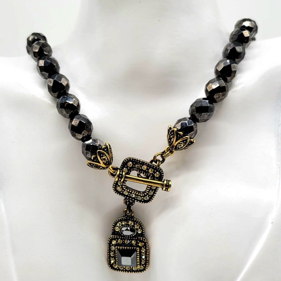 Heidi Daus Hematite and Diamond Swarovski Crystal Small Geometric Necklace - Picture 6 of 12